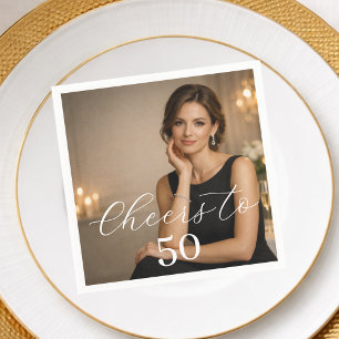 Cheers photo elegant script birthday party napkins