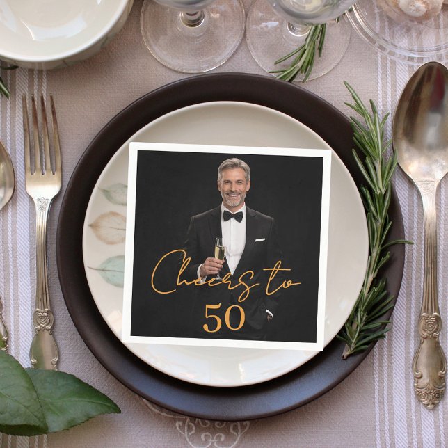 Cheers photo gold birthday party luncheon napkins (Creator Uploaded)