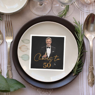 Cheers photo gold birthday party napkins