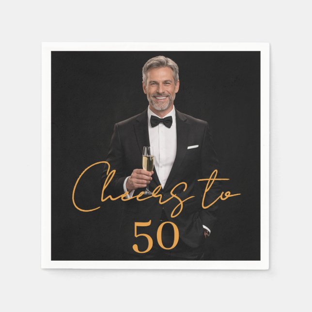 Cheers photo gold birthday party napkins (Front)