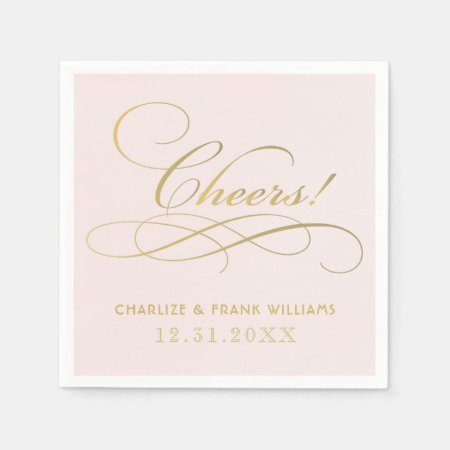 Cheers Pink And Gold Calligraphy Custom Wedding Paper Napkins