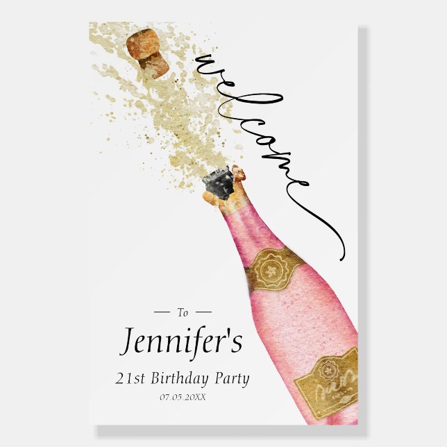 Cheers Pink Birthday Party Welcome Sign (Front)