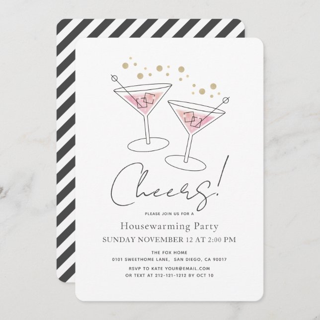 Cheers Pink Housewarming Cocktail Party Invitation (Front/Back)