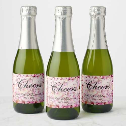 Cheers  Pink Hydrangeas Floral Botanical Mini Sparkling Wine Label