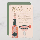 Cheers Pink Strawberry and Blush Hello 21 Birthday Invitation<br><div class="desc">Cheers Pink Strawberry and Blush Hello 21 Birthday</div>