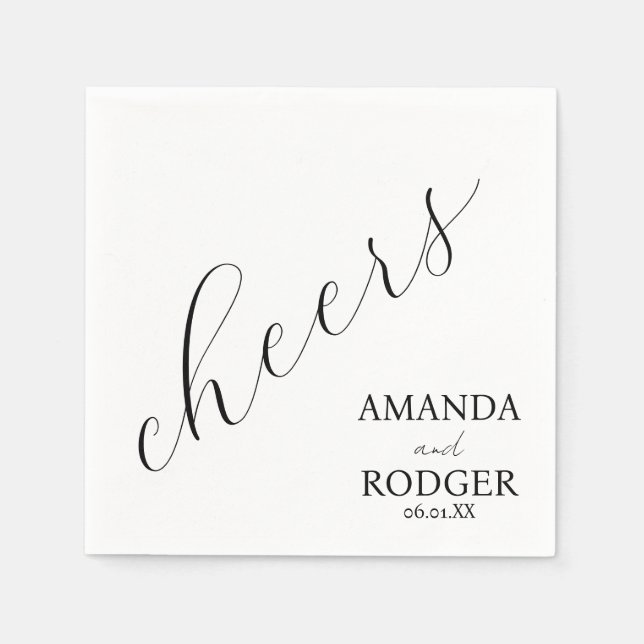 Cheers Pretty Script Black and White Wedding  Napkins (Front)