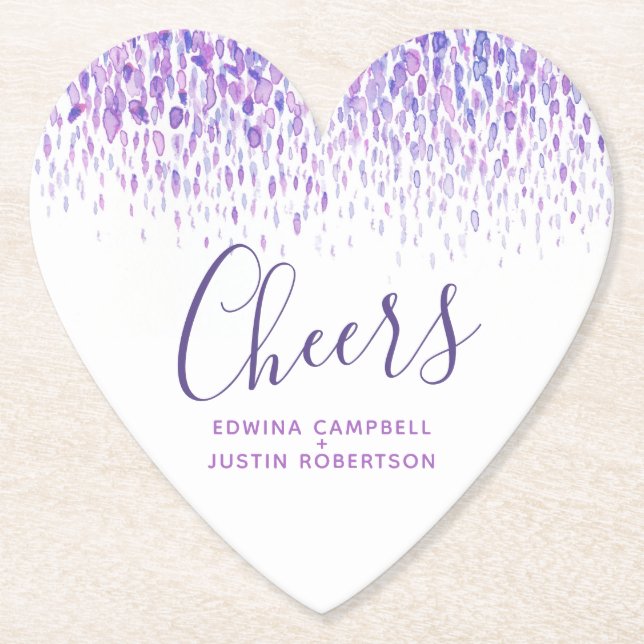 Cheers purple modern art watercolor dabs paper coaster (Front)