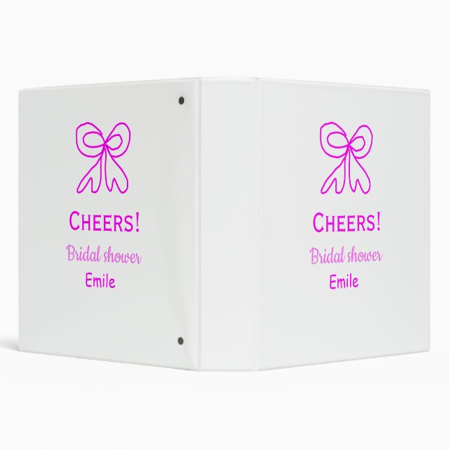 Cheers purple pink bow bridal shower add name  3 ring binder (Background)