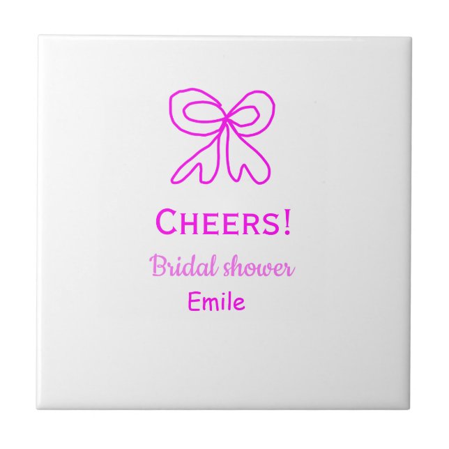 Cheers purple pink bow bridal shower add name  ceramic tile (Front)