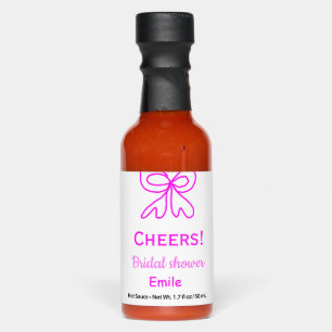 Cheers purple pink bow bridal shower add name  hot sauces