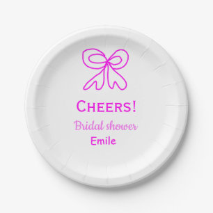 Cheers purple pink bow bridal shower add name paper plates