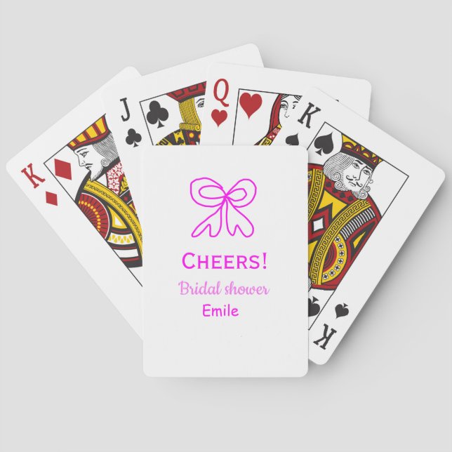 Cheers purple pink bow bridal shower add name  poker cards (Back)