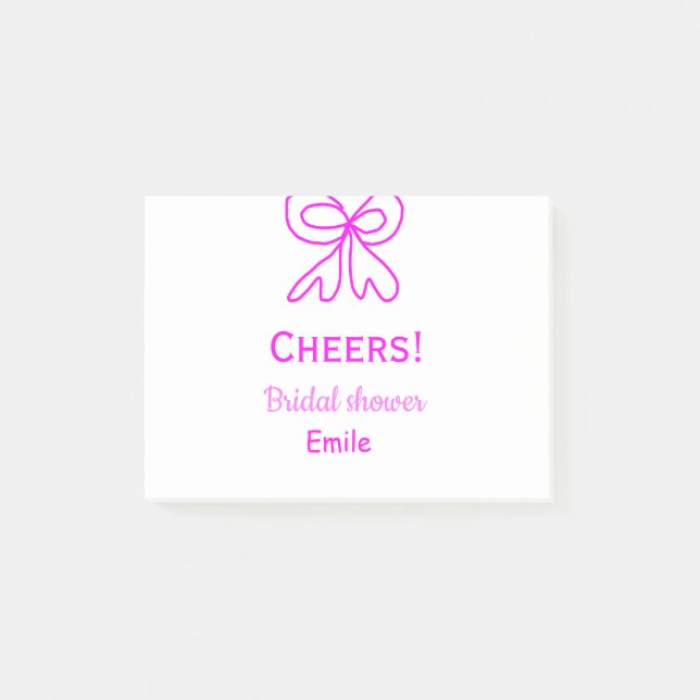 Cheers purple pink bow bridal shower add name  post-it notes (Front)