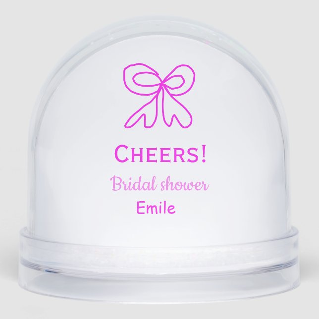 Cheers purple pink bow bridal shower add name  snow globe (Front)