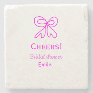 Cheers purple pink bow bridal shower add name stone coaster