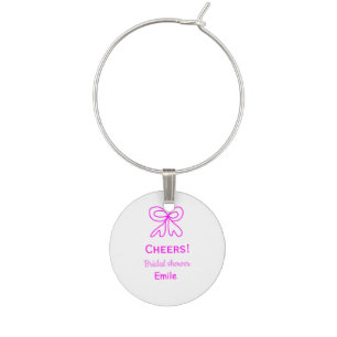 Cheers purple pink bow bridal shower add name wine charm