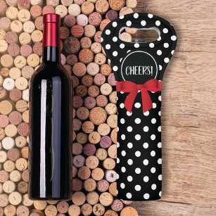 Cheers Red Bow Polka Dots Wine Bag