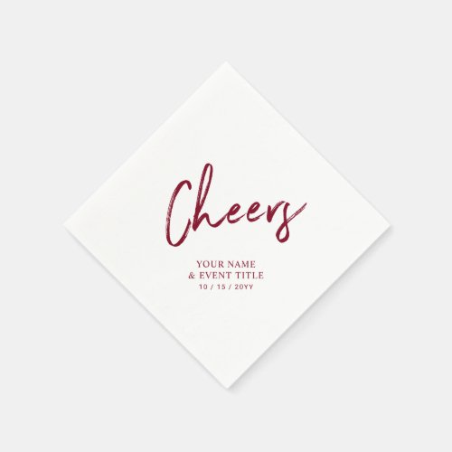 Cheers  Red Brush Lettering Custom Party Napkin