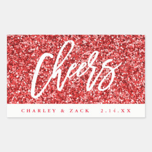 Cheers Red Glitter Mini Wine, Mini Champagne Label