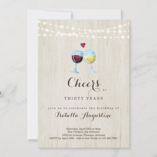 Cheers Red  White Wine Birthday Party  _ Any Age Invitation
