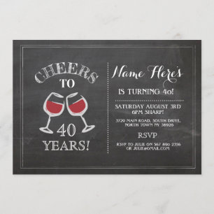 Cheers Red Wine Birthday Drink Chalk Invite