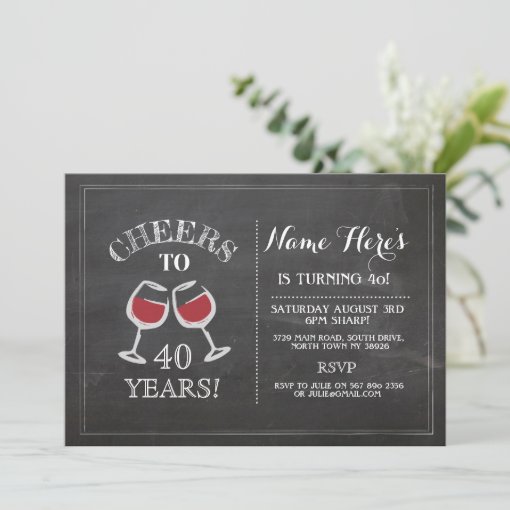 Cheers Red Wine Birthday Drink Chalk Invite | Zazzle