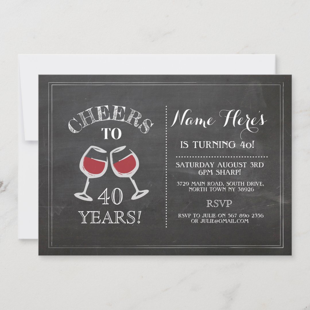 Cheers Red Wine Birthday Drink Chalk Invite | Zazzle