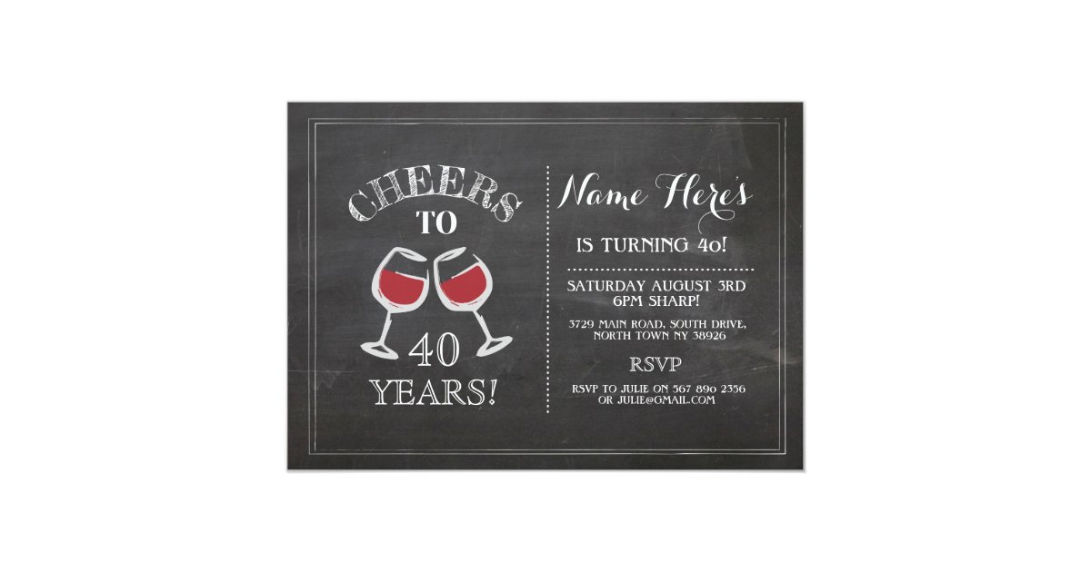 Cheers Red Wine Birthday Drink Chalk Invite | Zazzle