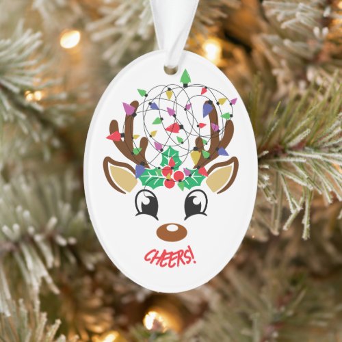 Cheers Reindeer Tangled In Lights Ornament