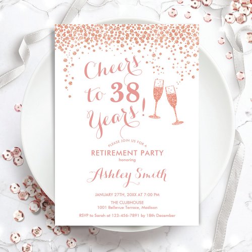 Cheers Retirement Party _ White Rose Gold Invitation