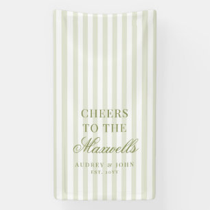 Cheers Retro Green White Stripes Script Wedding Banner