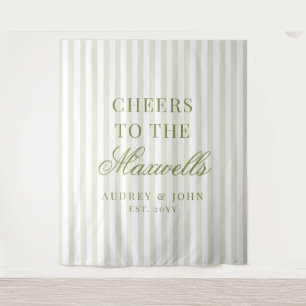 Cheers Retro Green White Stripes Script Wedding Tapestry