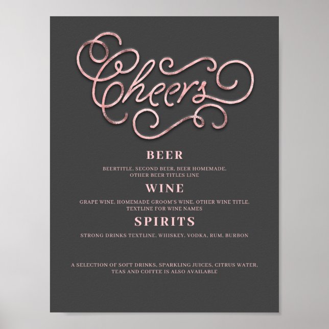 Cheers Rose Gold Wedding Bar Sign (Front)