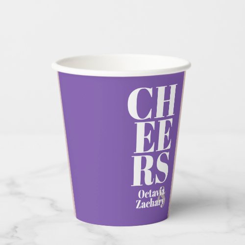 Cheers Royal Purple White Modern Typography Paper Cups