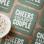 Cheers sage green fun brewery wedding rehearsal square paper coaster<br><div class="desc">Before your wedding day, have some fun with a "Brews Before I Do's" celebration. Whether it's a rehearsal dinner, bachelor party or engagement party, this fun bold coaster design is perfect for a brewery or beer-themed celebration. This "cheers to the happy couple" original design can also be personalized with the...</div>