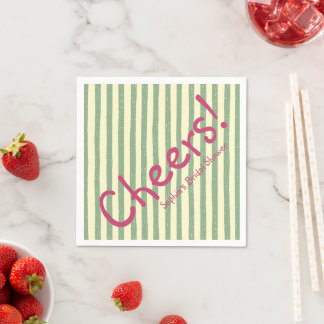 Cheers Sage Green Stripe Fun Bridal Shower Napkins