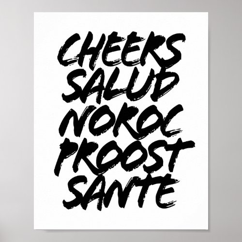 Cheers Salud Noroc Proost Sante Grunge Caps Poster