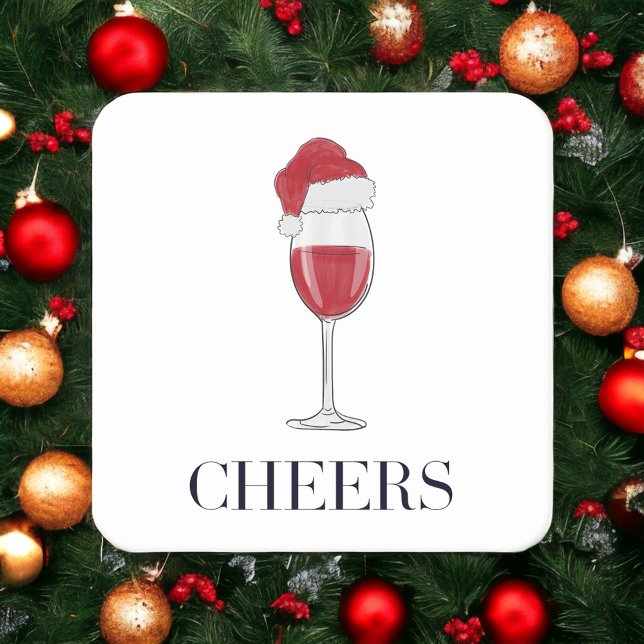 Cheers Santa Hat Wine Holiday Party Beverage Coaster (Creator Uploaded)