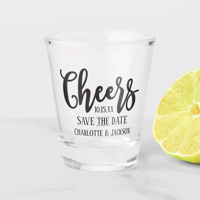 Cheers Save the Date Shot Glass (Front)