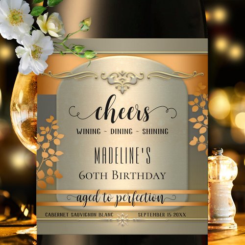 Cheers Script Aged to Perfection Birthday Wine Label
