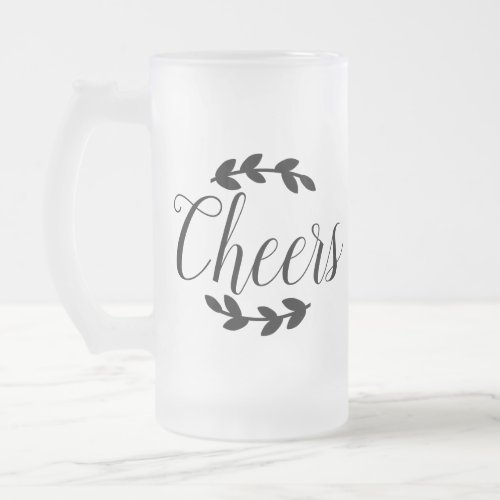 Cheers Script  Black Laurels Frosted Glass Beer Mug