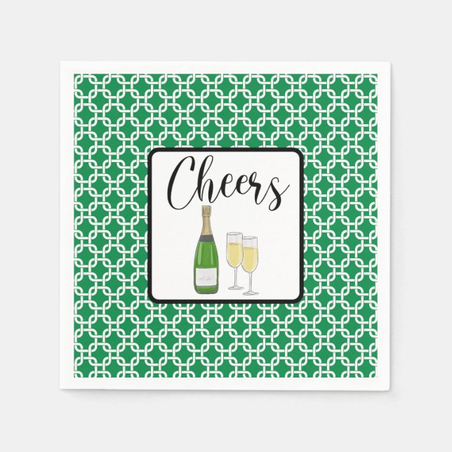 Cheers Script Champagne Flutes Celebration Napkins (Front)