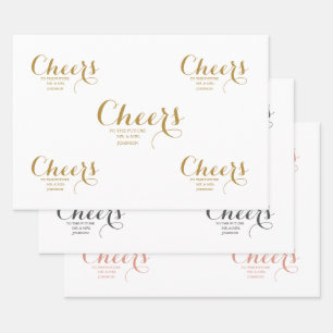 Cheers Script Color Pink Gold Gray Wedding Wrapping Paper Sheets