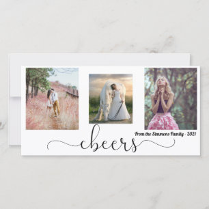 Cheers Script Happy New Year Family Photo Collage Holiday Card