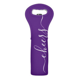 Cheers Scroll Typography Purple And White Wine Bag