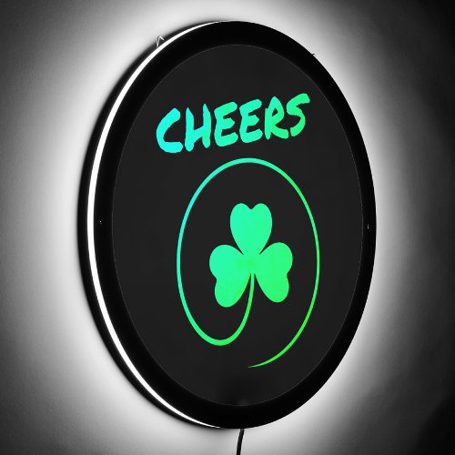 Cheers Shamrock Clover Irish English Pub Man Cave LED Sign