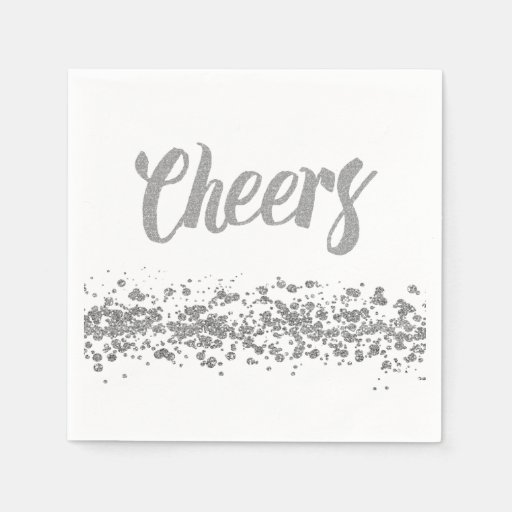 Cheers silver glitter napkins | Zazzle