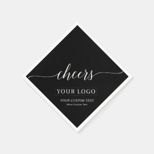 Cheers   Simple Black Business Logo Custom Napkins
