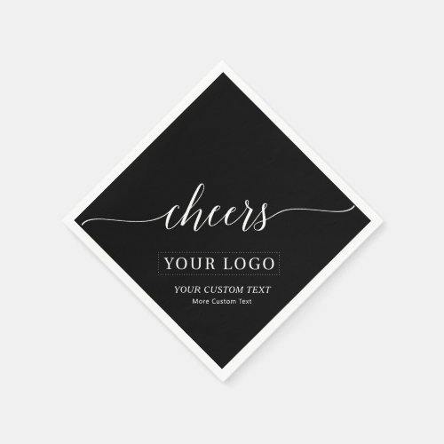 Cheers  Simple Black Business Logo Custom Napkins