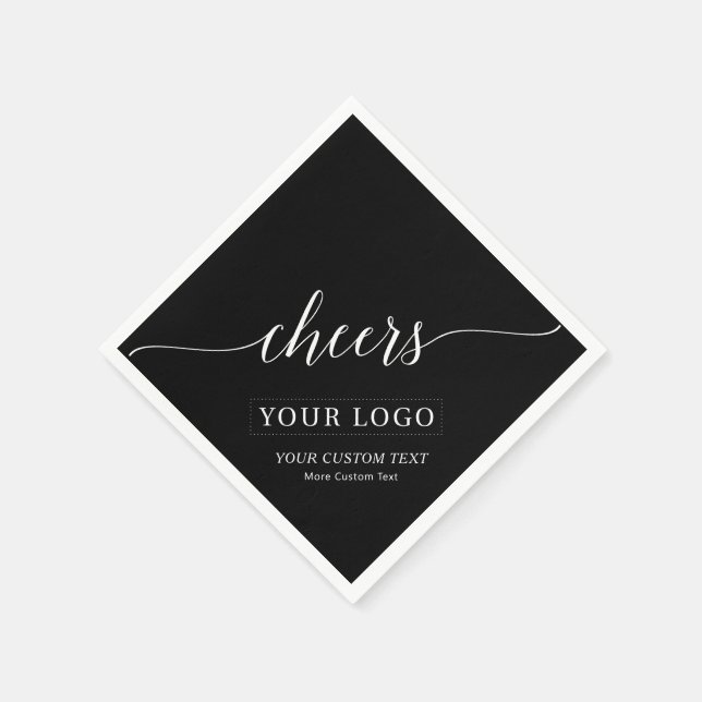 Cheers | Simple Black Business Logo Custom Napkins (Corner)